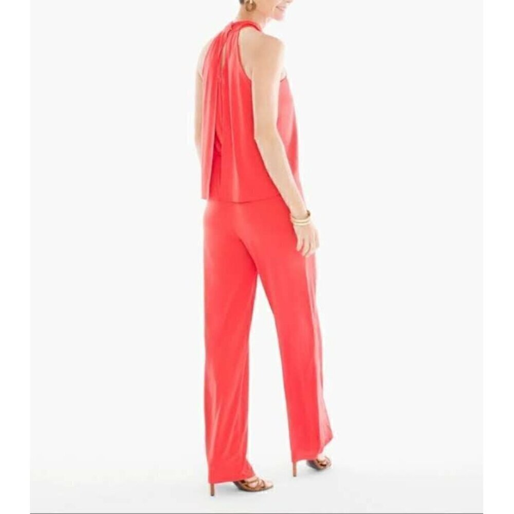 Chicos Women's Pant Jumpsuit Halter Neck Sleeveless Stretch Zip Orange Sz XL NEW - Picture 3 of 8